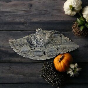 Hand-Carved Marble Decorative Dish Dragon Lotus Design Oyster Plate Candle Tray
